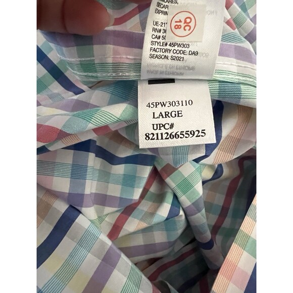 IZOD Men’s L Rainbow Plaid Shirt Button-Up Long Sleeve Multicolor NWT - Picture 11 of 12